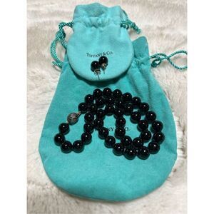 Tiffany & Co. Authentic Black Onyx Beaded Necklace with Matching Earrings